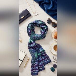 Vintage Geometric Scarf Blue Purple Green Polyester